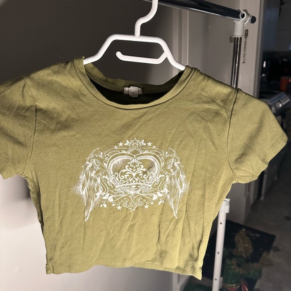 Olive Green Kids Shirt with Crown and Wings Design - Picture 1 of 3